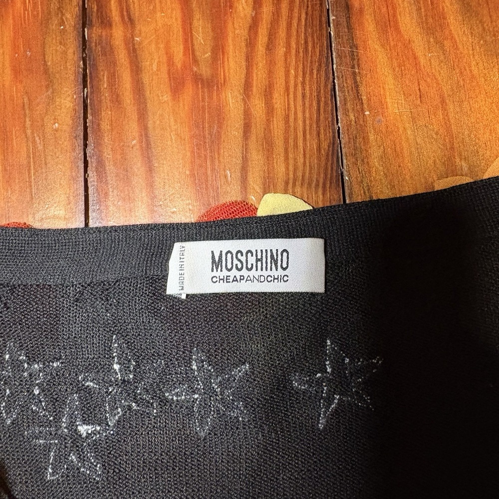 Vtg Moschino Cheap & Chic Black Floral Appliqué Pink Orange Cardigan Silk Sz 8 - Picture 8 of 13